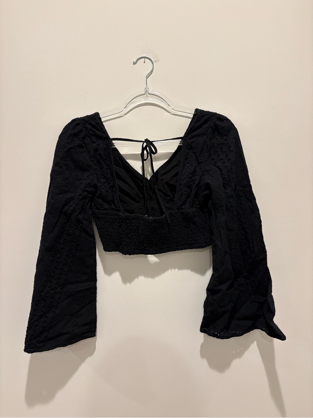 Smocked Black Tie-Back Crop Top - Women Tops